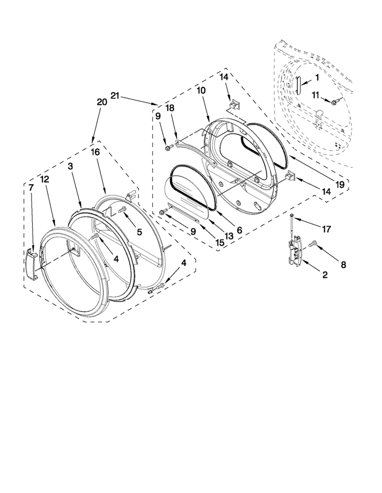 Door Parts Diagram and Parts List for MGDE251YG0  Maytag Dryer
