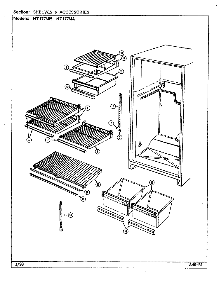 SHELVES & ACCESSORIES Diagram and Parts List for NT177MW  Norge Refrigerator