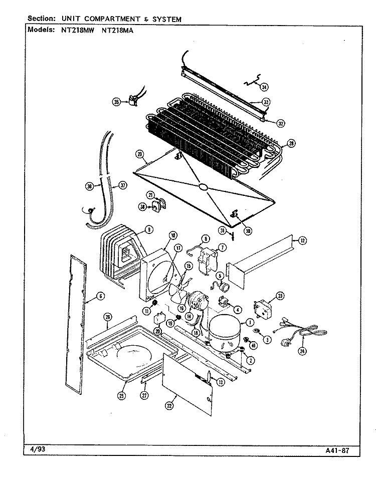 UNIT COMPARTMENT & SYSTEM Diagram and Parts List for NT218MA DD72A Admiral Refrigerator
