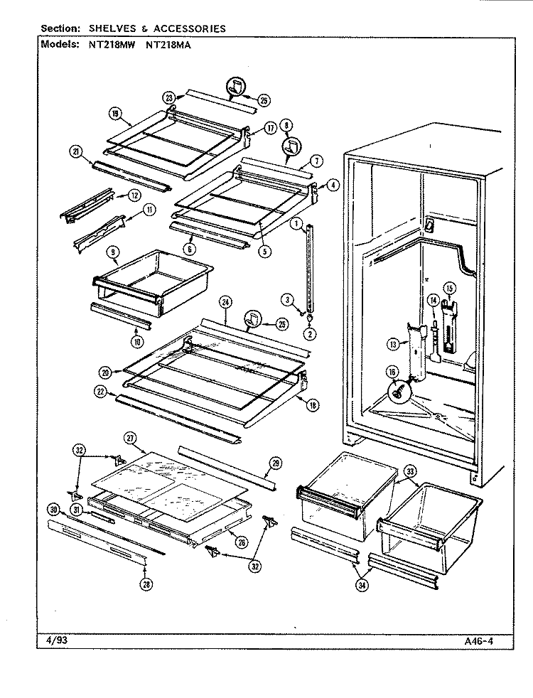 SHELVES & ACCESSORIES Diagram and Parts List for NT218MA DD72A Admiral Refrigerator