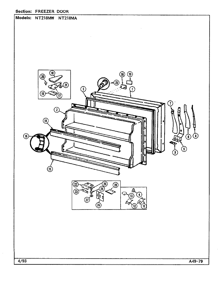 FREEZER DOOR Diagram and Parts List for NT218MA DD72A Admiral Refrigerator