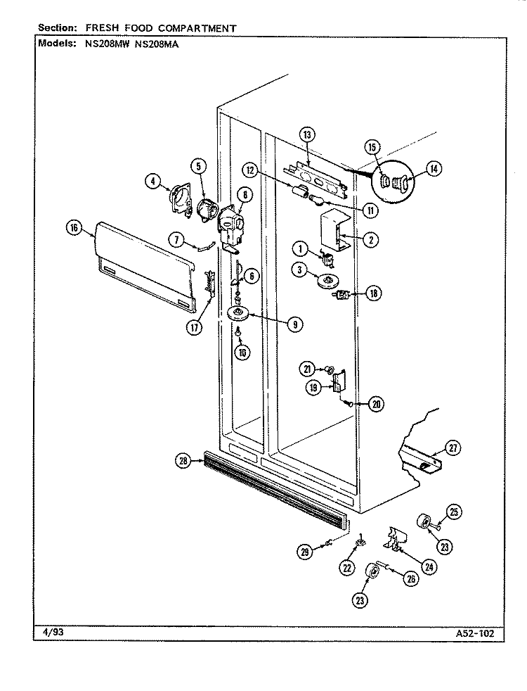 FRESH FOOD COMPARTMENT Diagram and Parts List for NS208MA DR07A Magic Chef Refrigerator