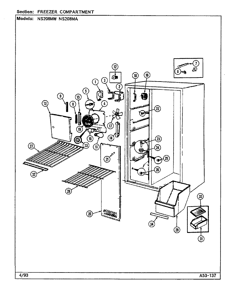 FREEZER COMPARTMENT Diagram and Parts List for NS208MA DR07A Magic Chef Refrigerator
