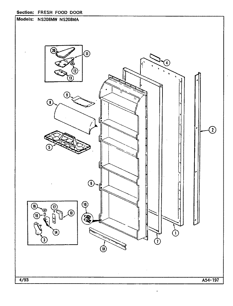 FRESH FOOD DOOR Diagram and Parts List for NS208MA DR07A Magic Chef Refrigerator