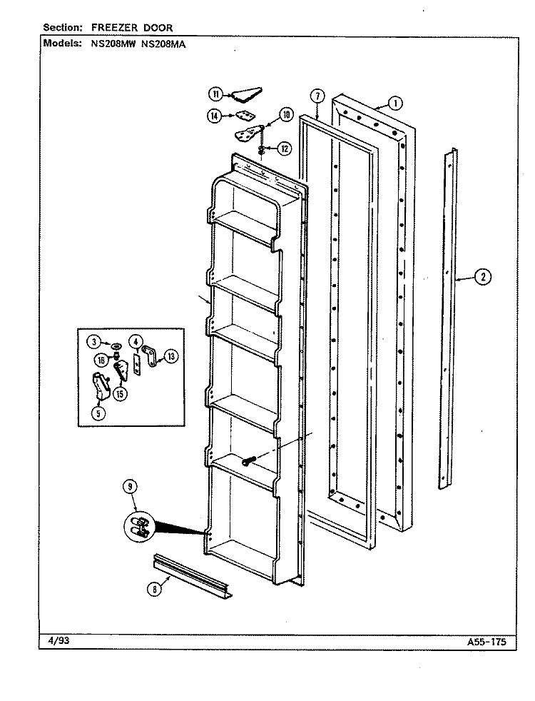 FREEZER DOOR Diagram and Parts List for NS208MA DR07A Magic Chef Refrigerator