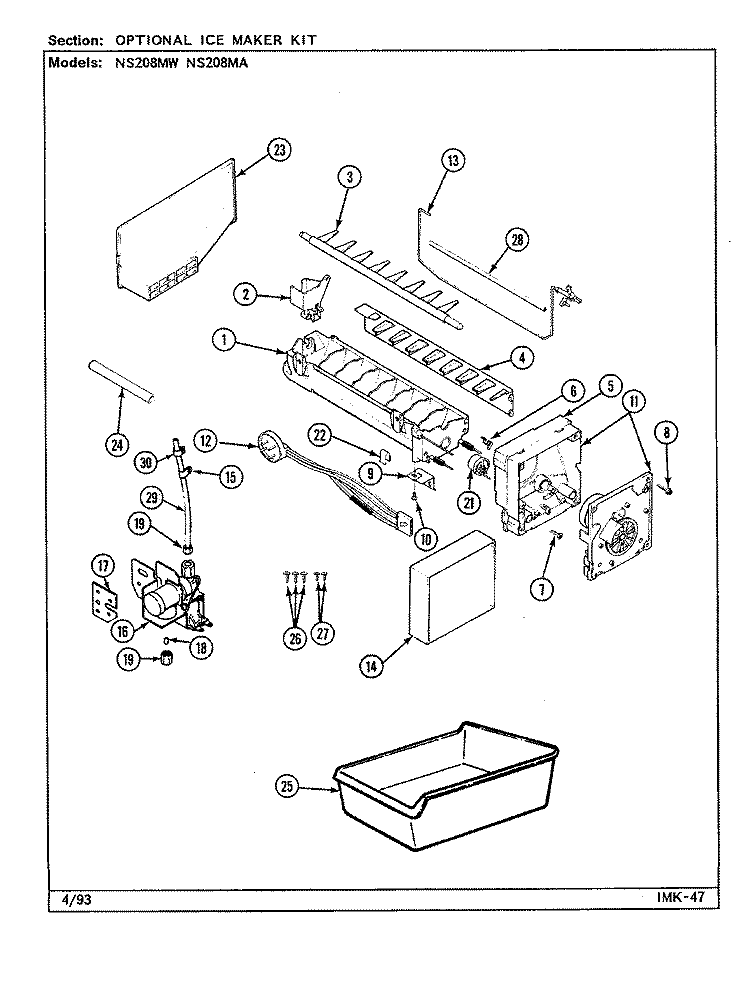 OPTIONAL ICE MAKER KIT Diagram and Parts List for NS208MA DR07A Magic Chef Refrigerator