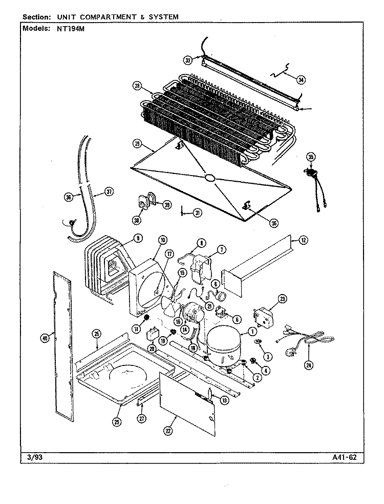 UNIT COMPARTMENT & SYSTEM Diagram and Parts List for NT194M DC61A Admiral Refrigerator