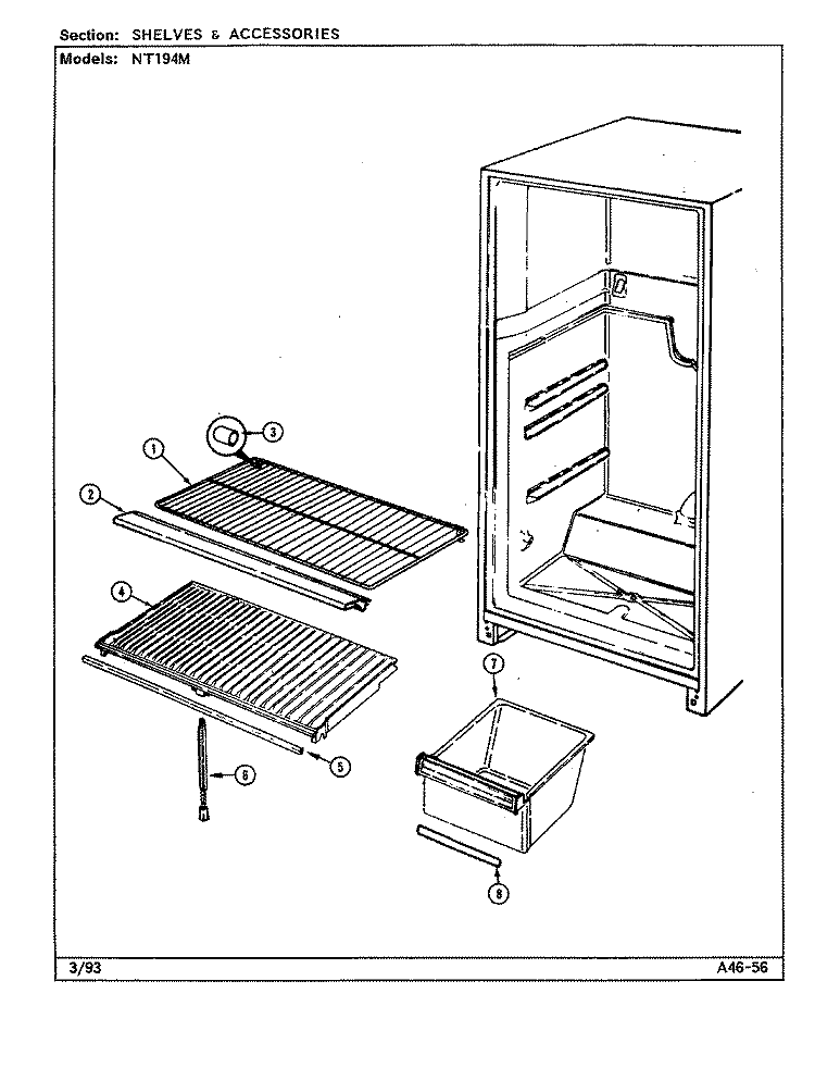 SHELVES & ACCESSORIES Diagram and Parts List for NT194M DC61A Admiral Refrigerator