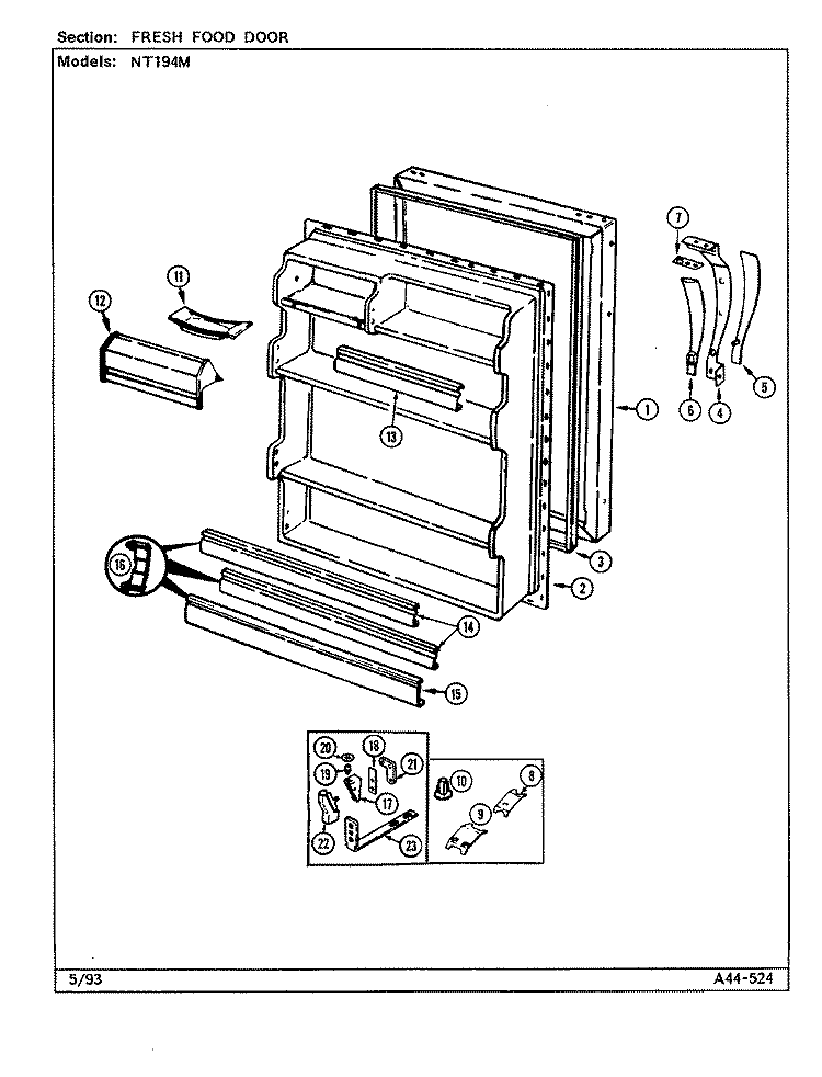FRESH FOOD DOOR Diagram and Parts List for NT194M DC61A Admiral Refrigerator