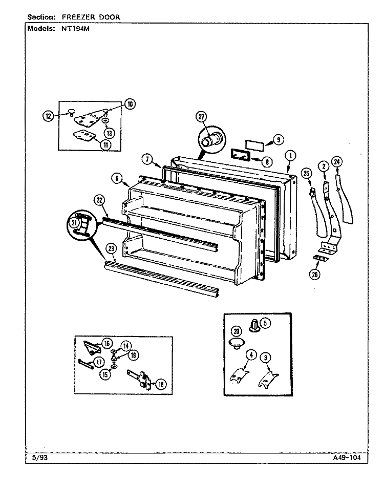 FREEZER DOOR Diagram and Parts List for NT194M DC61A Admiral Refrigerator