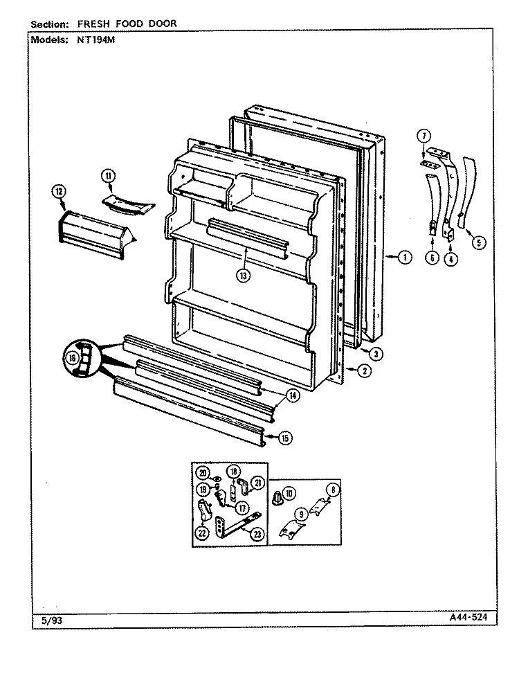 FRESH FOOD DOOR Diagram and Parts List for NT194MW  Norge Refrigerator