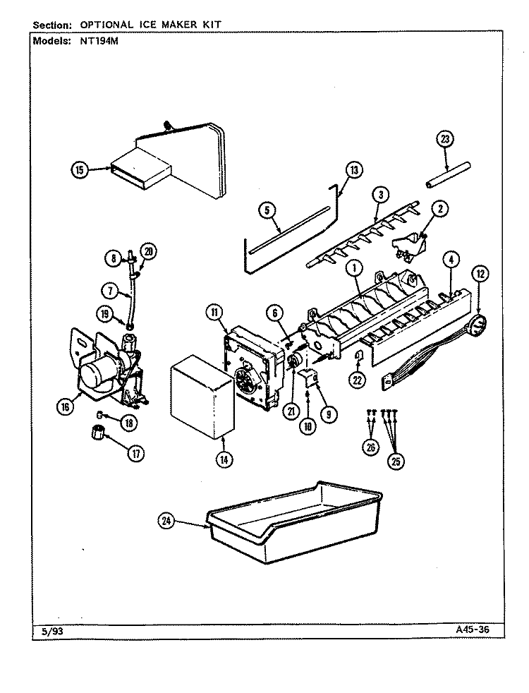 OPTIONAL ICE MAKER KIT Diagram and Parts List for NT194MW  Norge Refrigerator