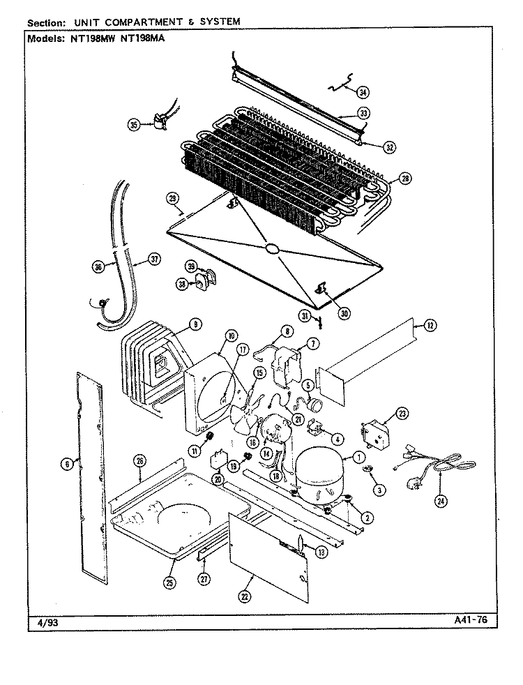 UNIT COMPARTMENT & SYSTEM Diagram and Parts List for NT198MA  Norge Refrigerator