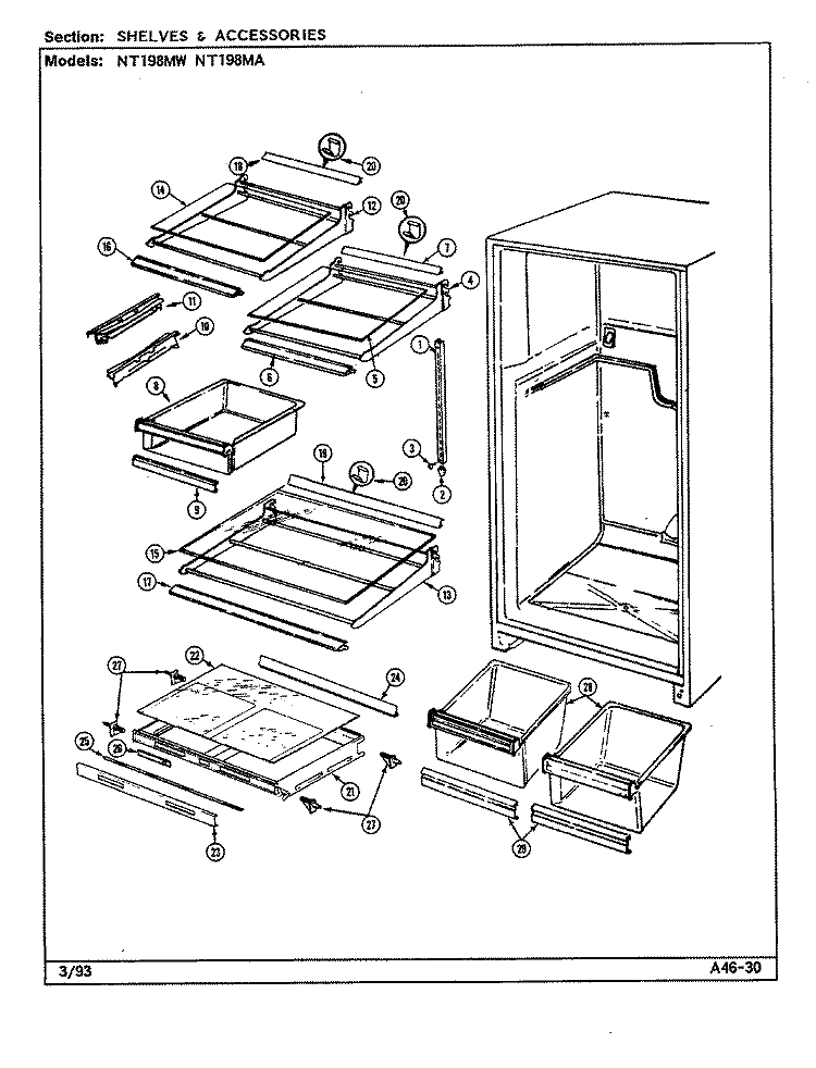 SHELVES & ACCESSORIES Diagram and Parts List for NT198MA  Norge Refrigerator