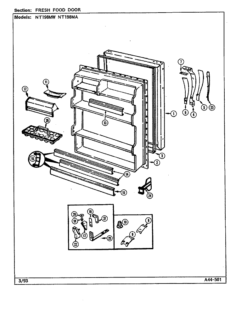 FRESH FOOD DOOR Diagram and Parts List for NT198MA  Norge Refrigerator