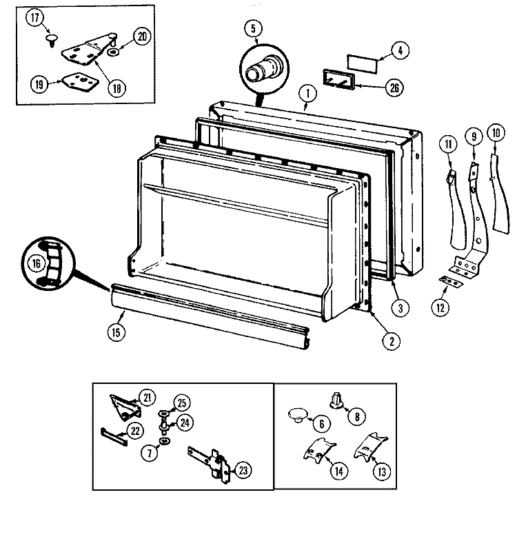 FREEZER DOOR Diagram and Parts List for NT198MA  Norge Refrigerator