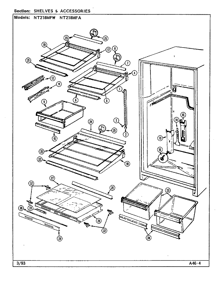 SHELVES & ACCESSORIES Diagram and Parts List for NT218MFA DD74A Admiral Refrigerator