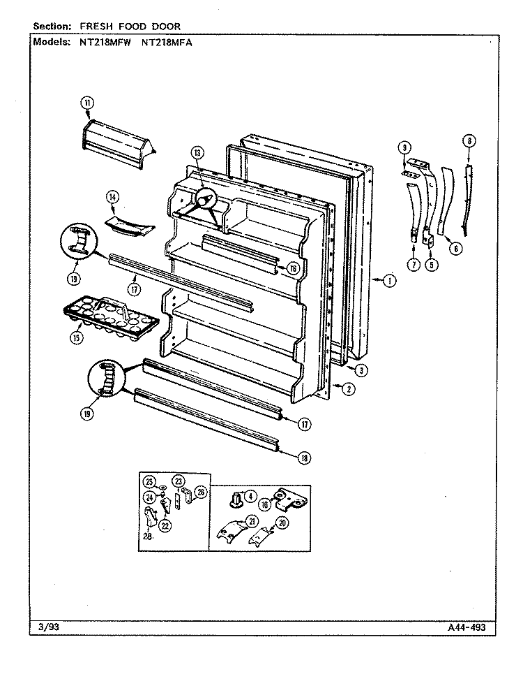 FRESH FOOD DOOR Diagram and Parts List for NT218MFA DD74A Admiral Refrigerator