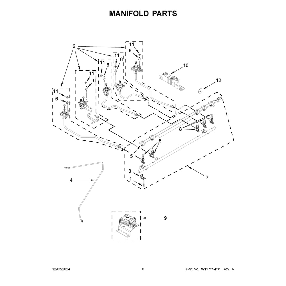 Manifold Parts Diagram and Parts List for JDS1450ML2  Jenn-Air Range