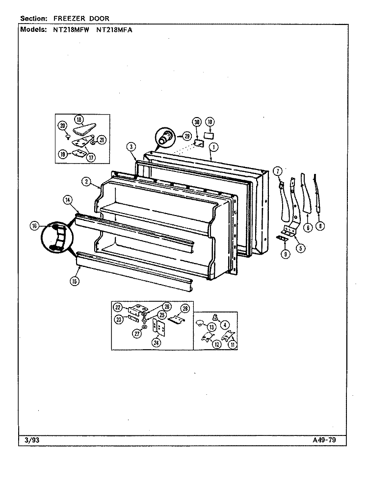 FREEZER DOOR Diagram and Parts List for NT218MFA DD74A Admiral Refrigerator