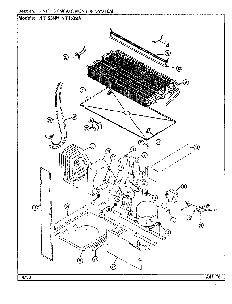 UNIT COMPARTMENT & SYSTEM Diagram and Parts List for NT153MW DC01A Maytag Refrigerator