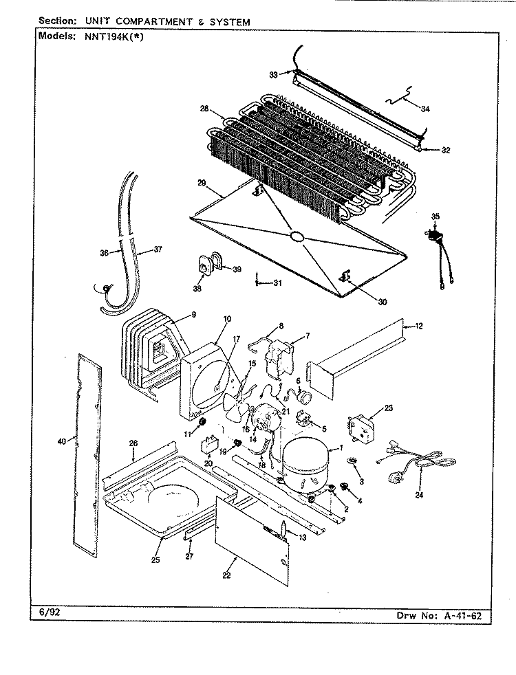 UNIT COMPARTMENT & SYSTEM Diagram and Parts List for NNT194KA CC62A Admiral Refrigerator