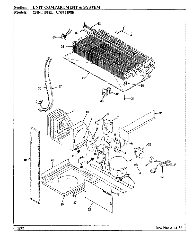UNIT COMPARTMENT & SYSTEM Diagram and Parts List for CNNT198KL BF52C Maytag Refrigerator
