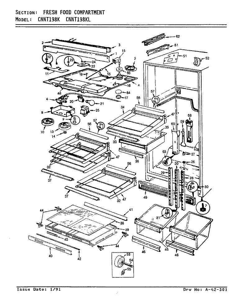 FRESH FOOD COMPARTMENT Diagram and Parts List for CNNT198KLA AF52A Admiral Refrigerator