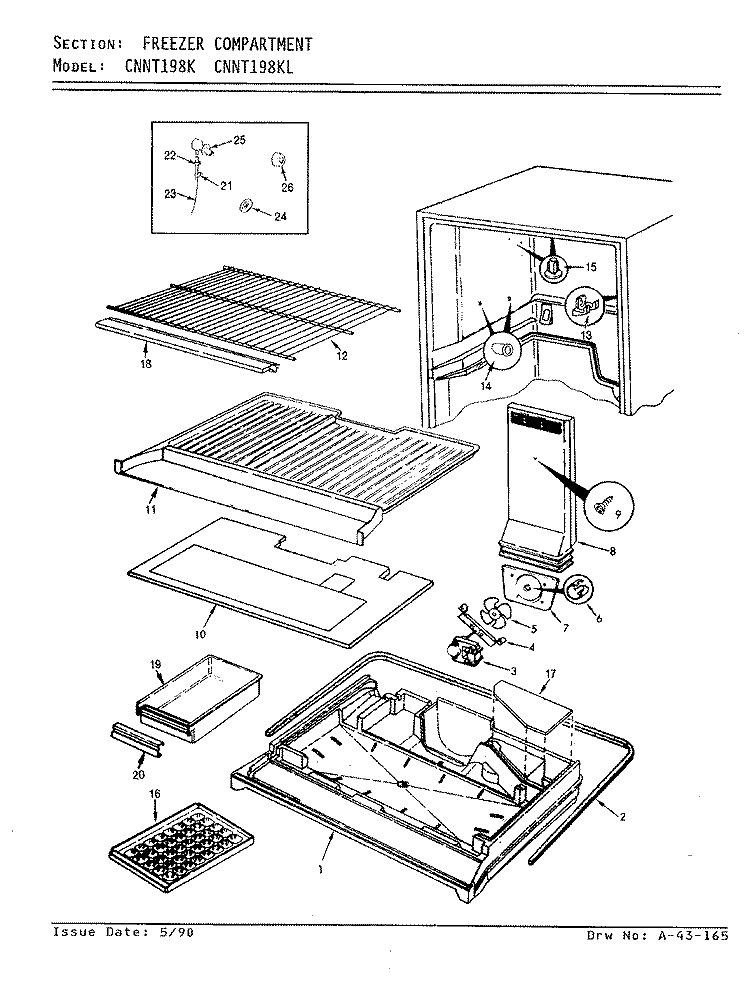 FREEZER COMPARTMENT Diagram and Parts List for CNNT198KLA AF52A Admiral Refrigerator