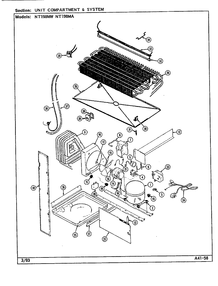 UNIT COMPARTMENT & SYSTEM Diagram and Parts List for NT198MW DE57A Norge Refrigerator