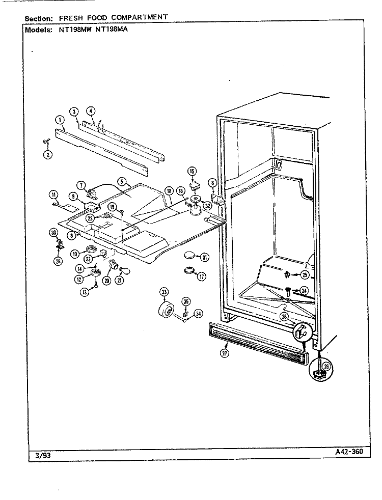 FRESH FOOD COMPARTMENT Diagram and Parts List for NT198MA DE58A Norge Refrigerator