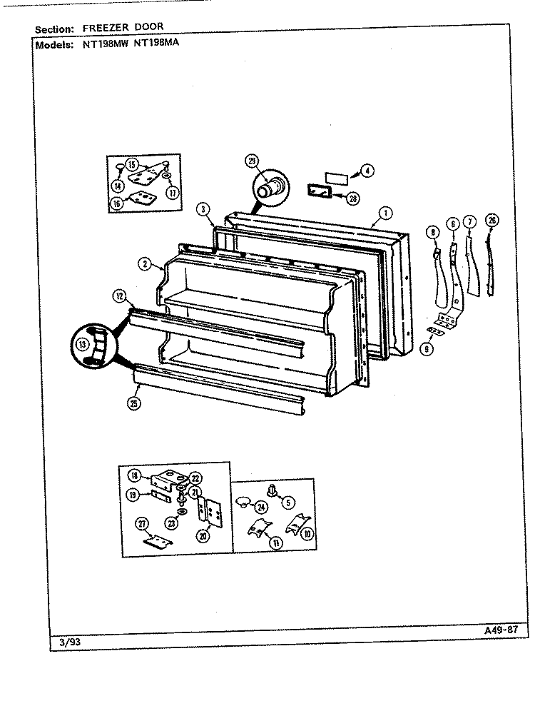 FREEZER DOOR Diagram and Parts List for NT198MA DE58A Norge Refrigerator