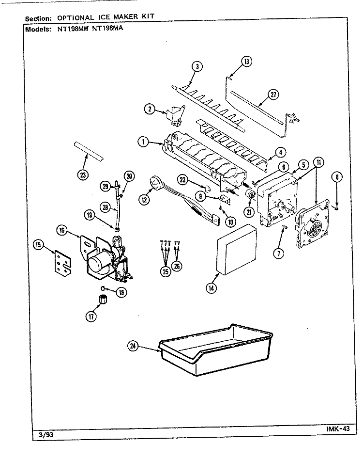 OPTIONAL ICE MAKER KIT Diagram and Parts List for NT198MW DE57A Norge Refrigerator