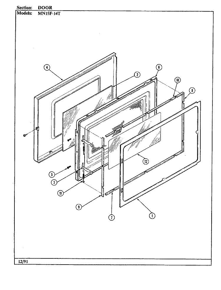 DOOR Diagram and Parts List for MN15F-14T  Norge Microwave