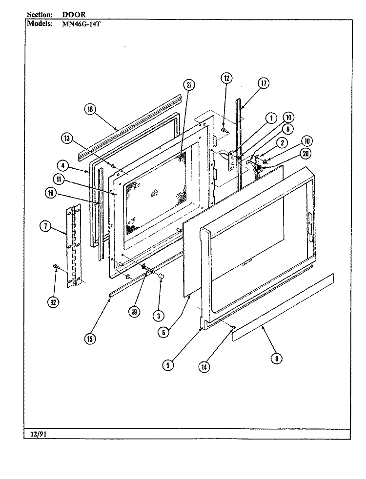 DOOR Diagram and Parts List for MN46G-14T  Norge Microwave
