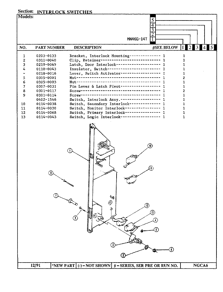 INTERLOCK SWITCHES Diagram and Parts List for MN46G-14T  Norge Microwave