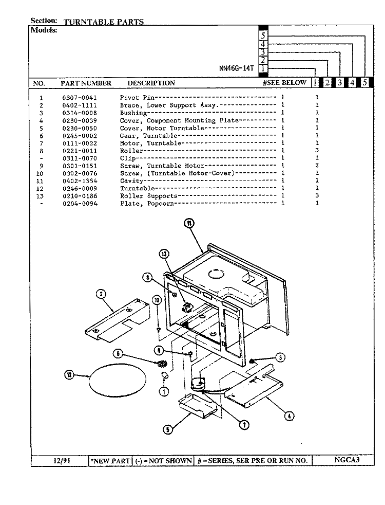 TURNTABLE Diagram and Parts List for MN46G-14T  Norge Microwave