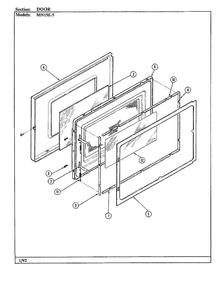 DOOR Diagram and Parts List for MN15E-5  Norge Microwave