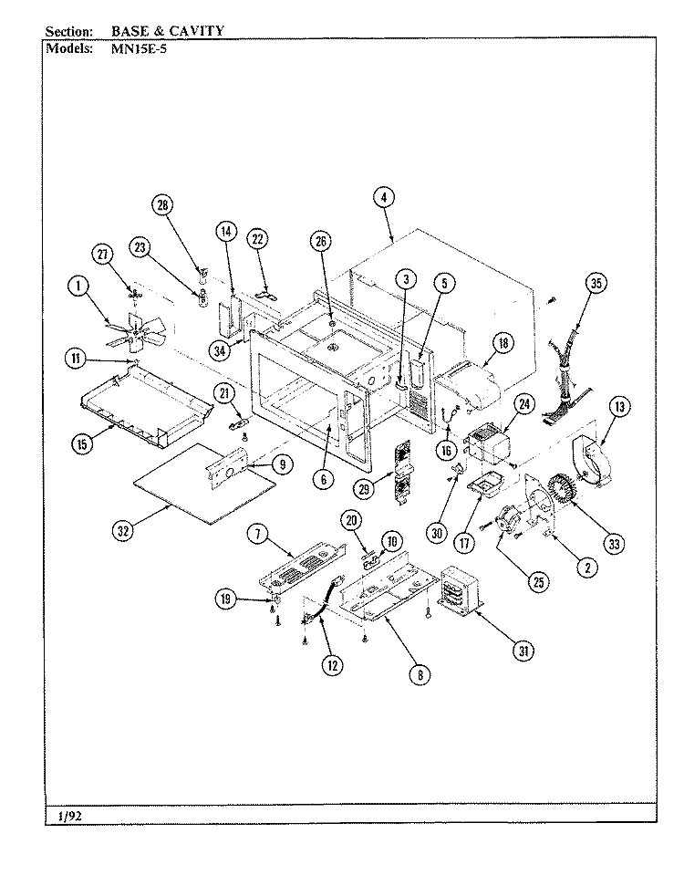 BASE & CAVITY Diagram and Parts List for MN15E-5  Norge Microwave