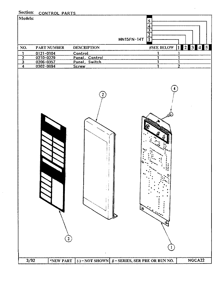 CONTROL PARTS Diagram and Parts List for MN15FN-14T  Norge Microwave