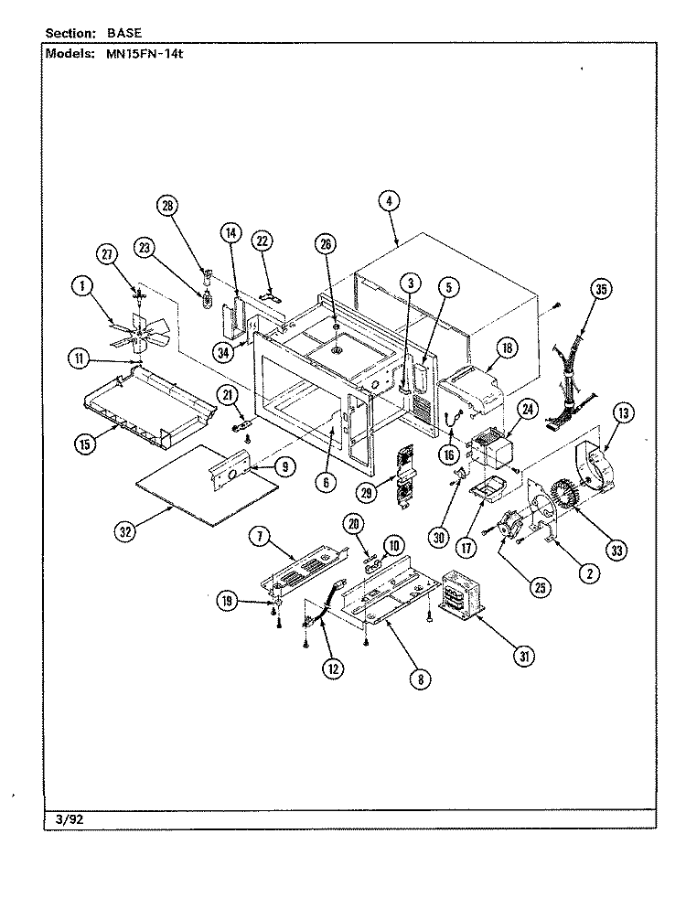 BASE Diagram and Parts List for MN15FN-14T  Norge Microwave