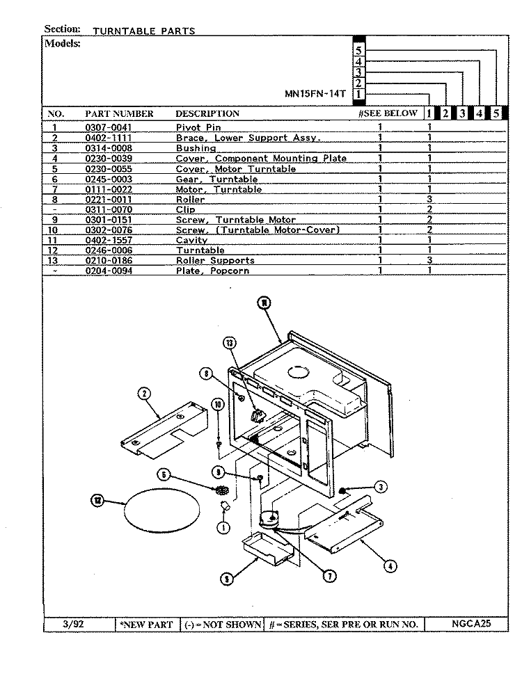 TURNTABLE Diagram and Parts List for MN15FN-14T  Norge Microwave