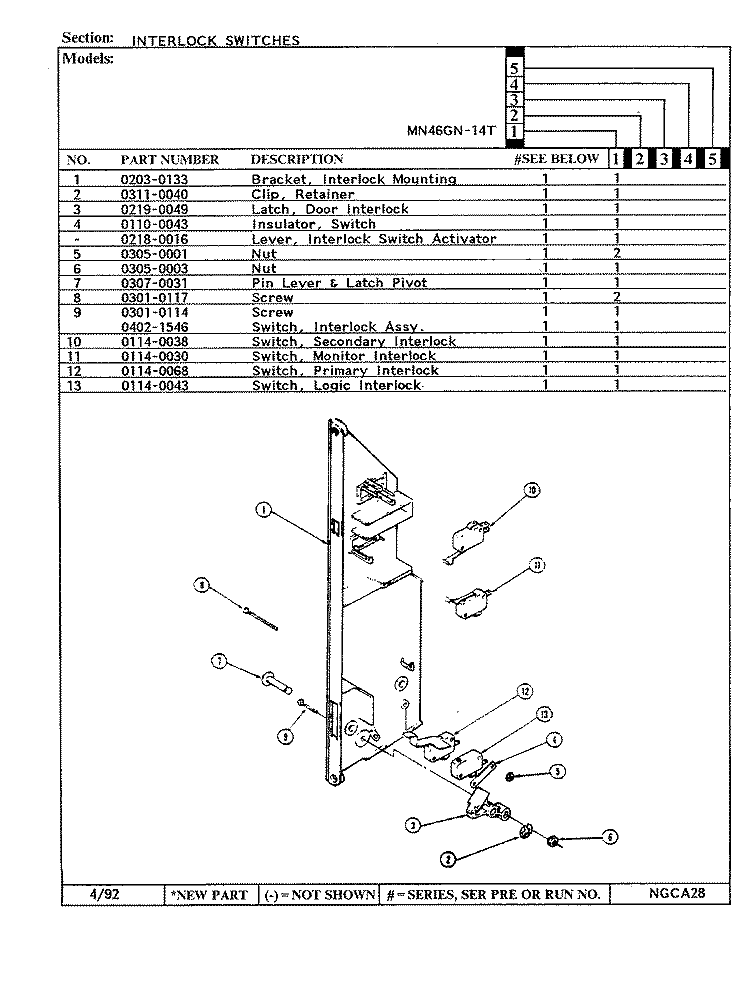 INTERLOCK SWITCHES Diagram and Parts List for MN46GN-14T  Norge Microwave