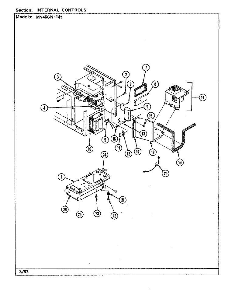 INTERNAL CONTROLS Diagram and Parts List for MN46GN-14T  Norge Microwave