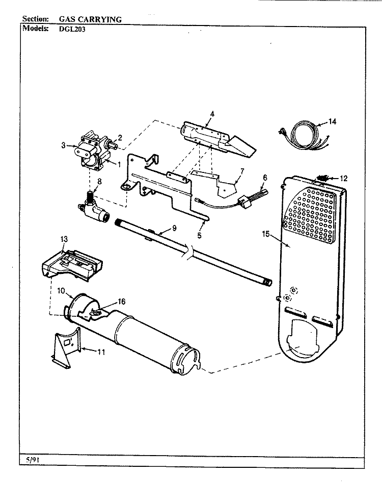 GAS CARRYING (REV. E - G) Diagram and Parts List for DGL203W  Norge Dryer
