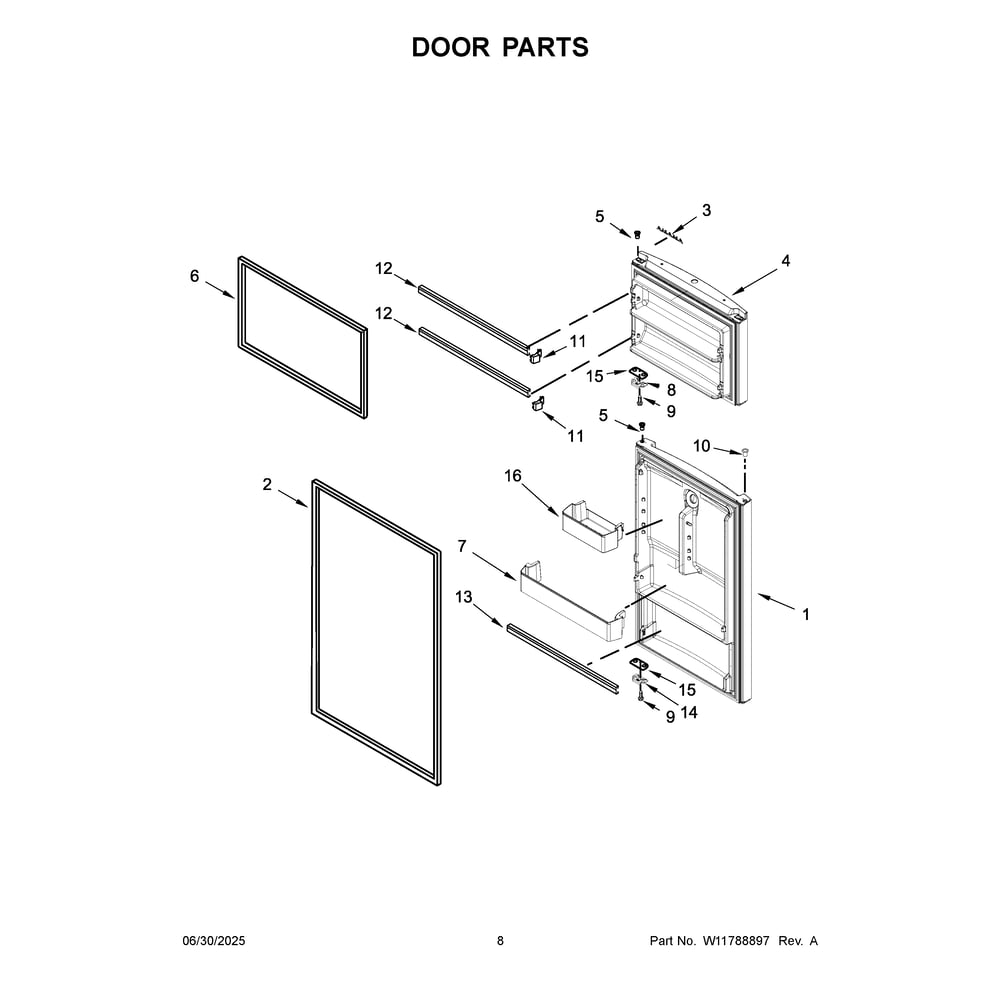 Door Parts Diagram and Parts List for ARTX3028PB01  Amana Refrigerator