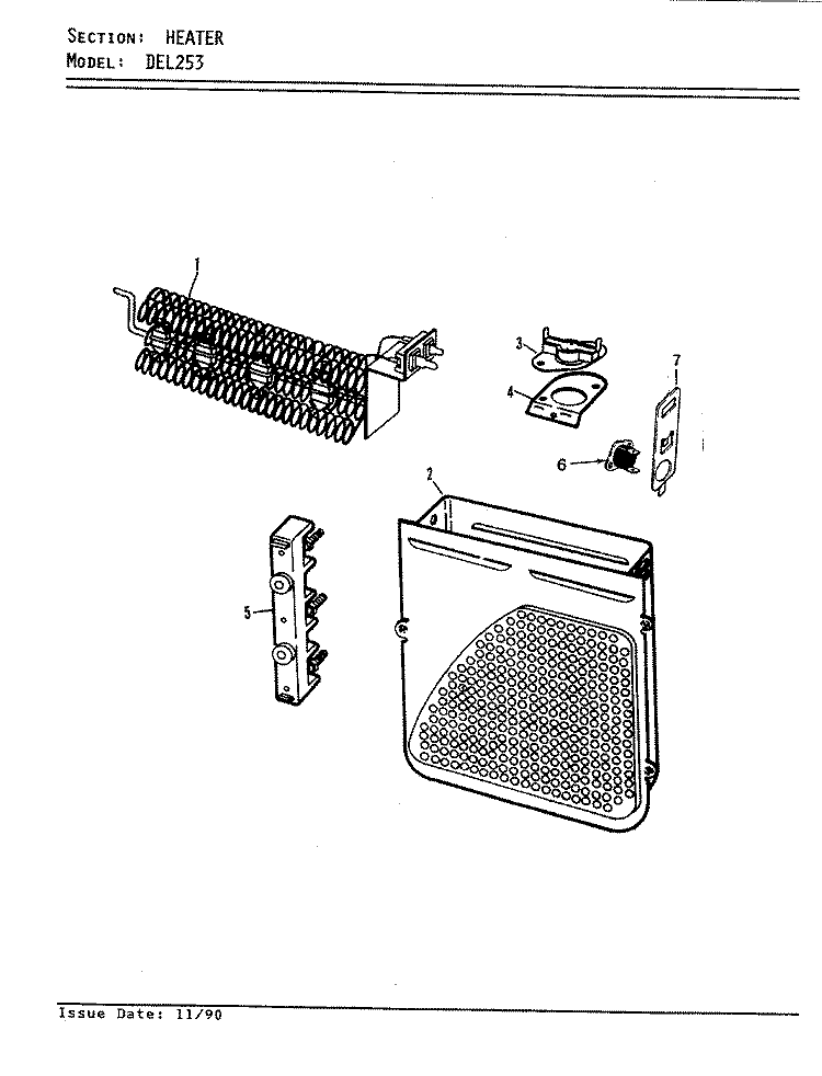 HEATER (REV. A - D) Diagram and Parts List for DEL253H  Norge Dryer