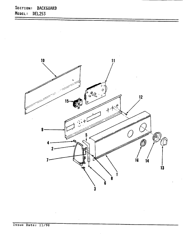 CONTROL PANEL (REV. A - D) Diagram and Parts List for DEL253H  Norge Dryer