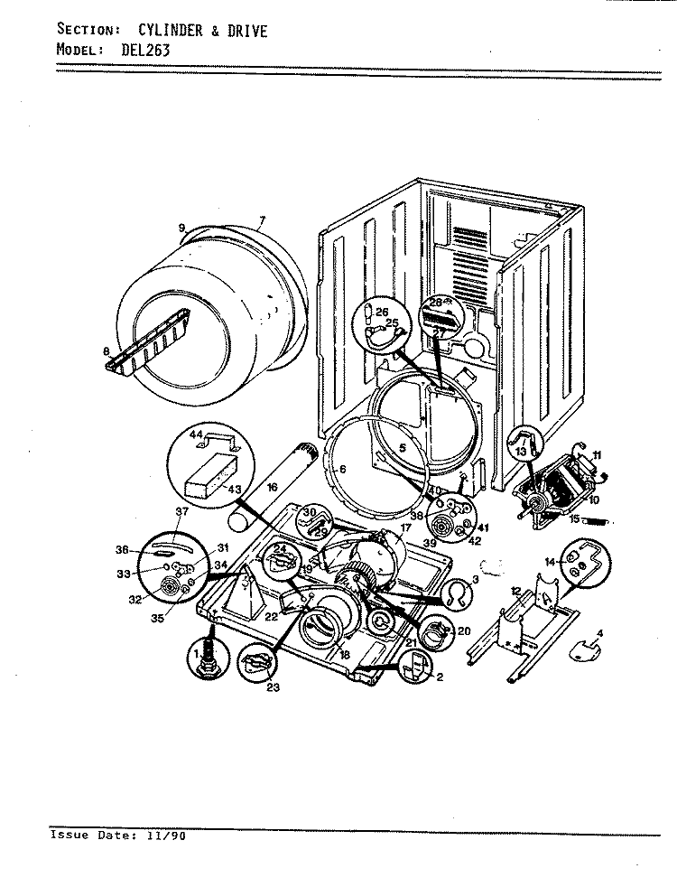 CYLINDER & DRIVE (REV.A - D) Diagram and Parts List for DEL263W  Norge Dryer