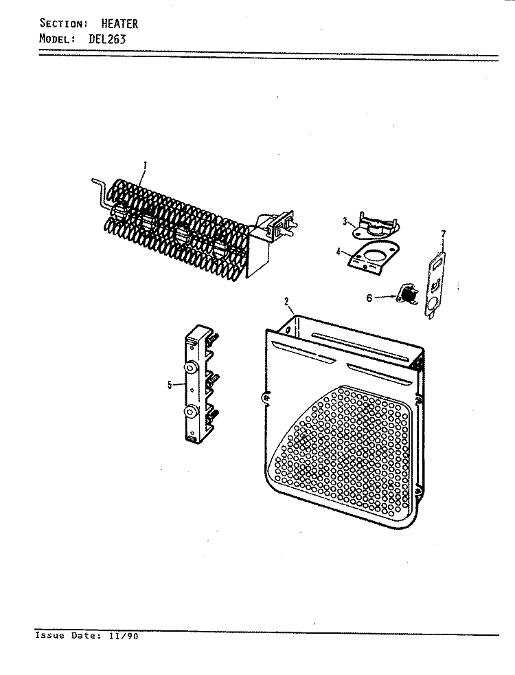 HEATER (REV. A - D) Diagram and Parts List for DEL263W  Norge Dryer